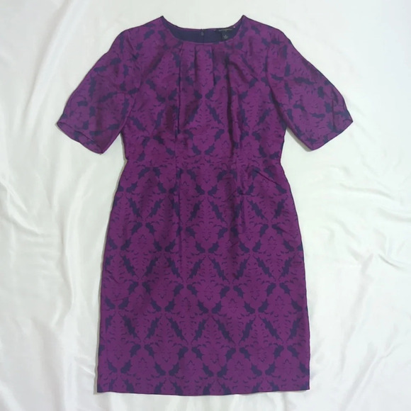 Banana Republic Silk Blend Midi Dress, Color Purple/Navy Size 4 - Picture 1 of 16